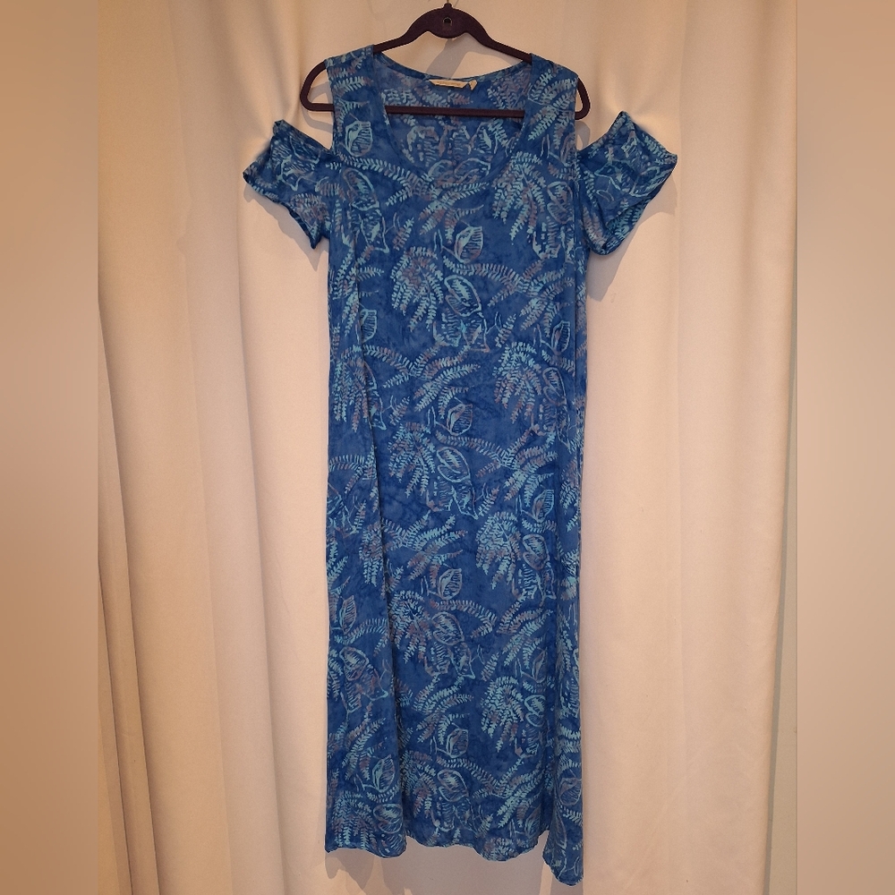 Soft Surroundings blue print cold shoulder maxi dress size medium